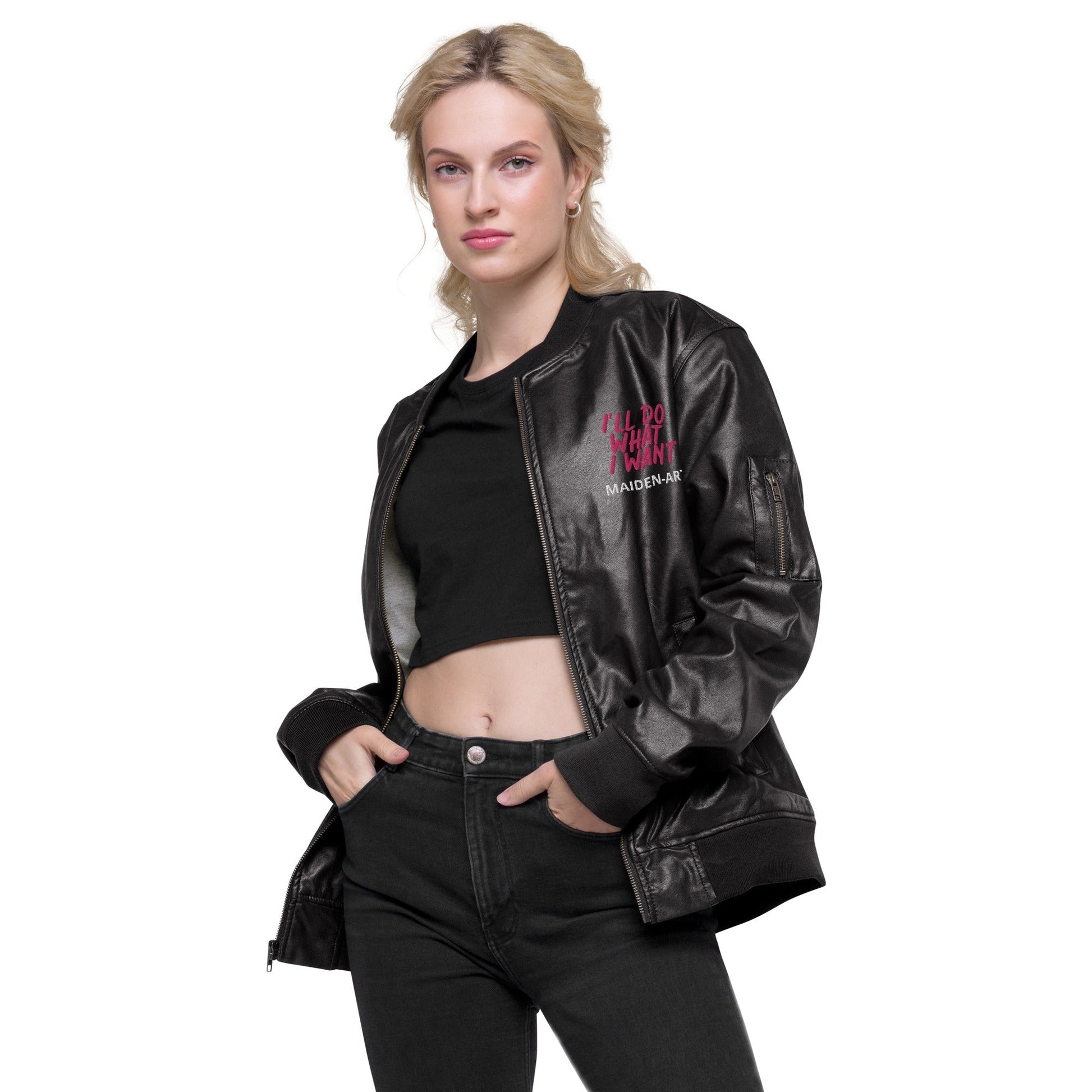 REBEL GIRL Faux Leather Bomber Jacket - Vegan Leather Outerwear - Style Queenz