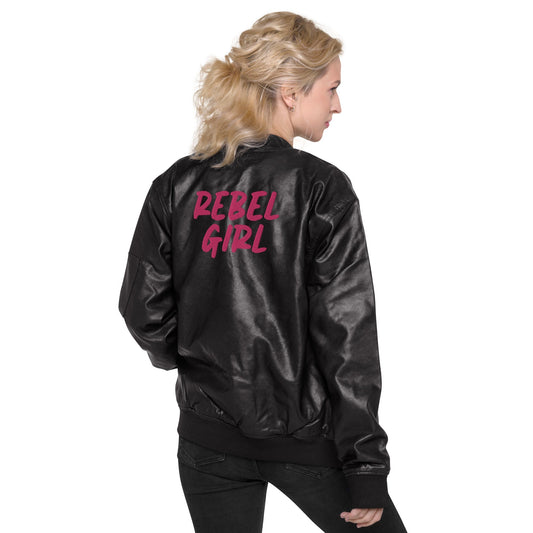 REBEL GIRL Faux Leather Bomber Jacket - Vegan Leather Outerwear - Style Queenz