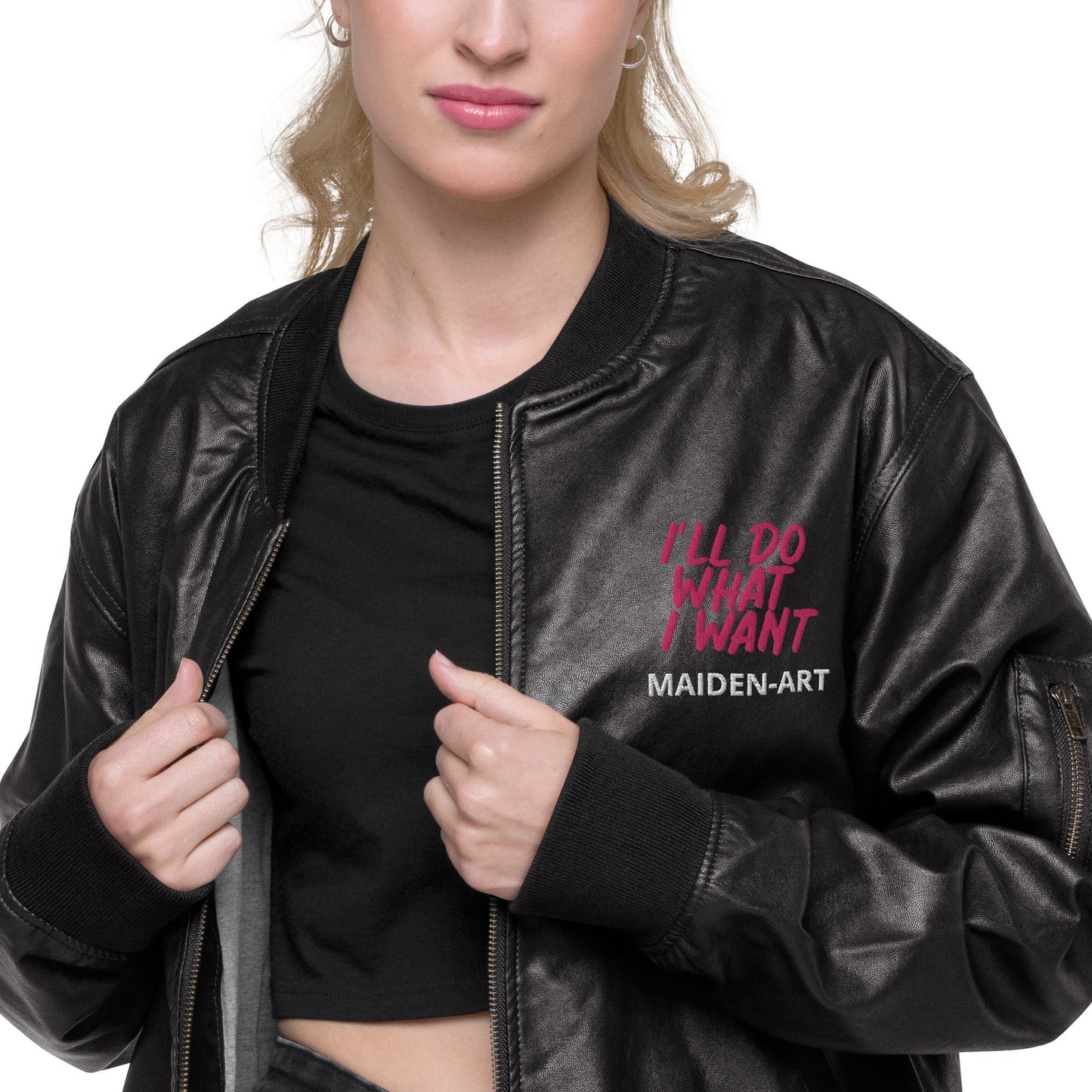 REBEL GIRL Faux Leather Bomber Jacket - Vegan Leather Outerwear - Style Queenz