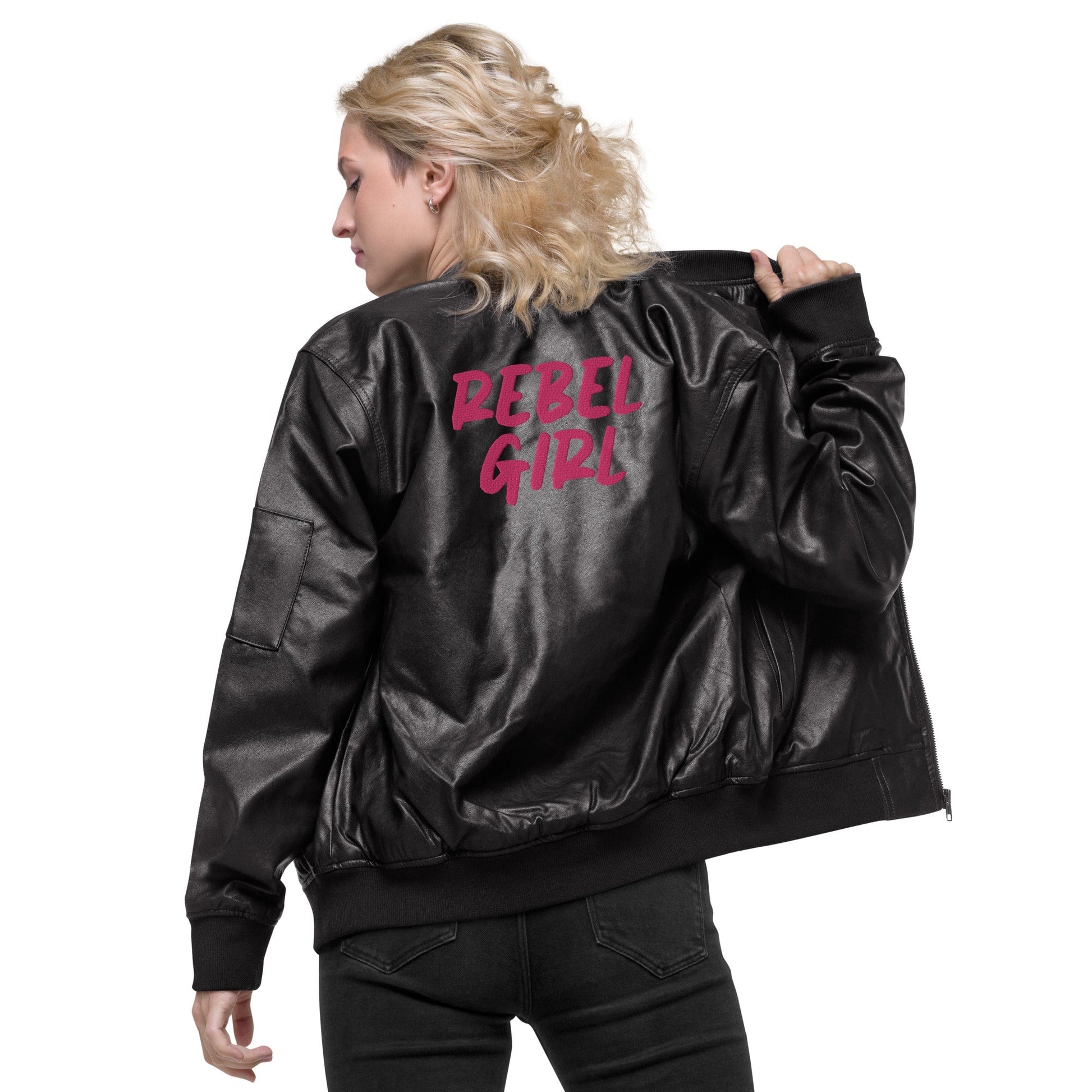 REBEL GIRL Faux Leather Bomber Jacket - Vegan Leather Outerwear - Style Queenz