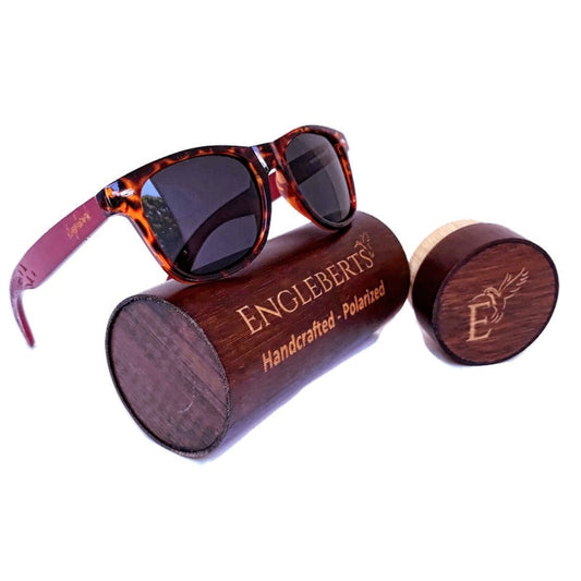 Red Bamboo Tortoise Sunglasses with Engraved Wood Case - Eco - Friendly Eyewear - Style Queenz