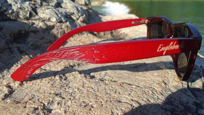 Red Bamboo Tortoise Sunglasses with Engraved Wood Case - Eco - Friendly Eyewear - Style Queenz
