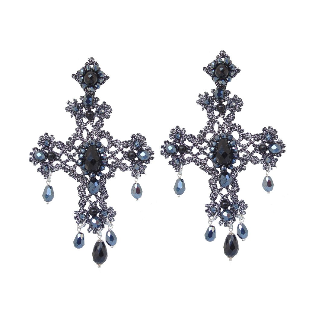 Rosalia Cross Nero Laminato Earrings - Handmade Italian Vegan Jewelry - Style Queenz