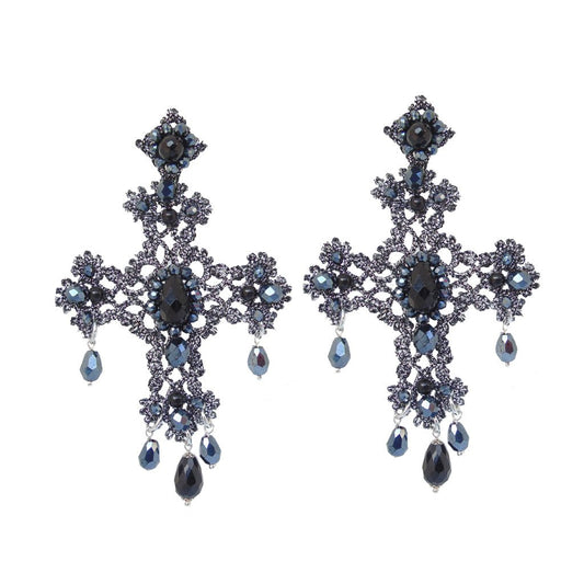 Rosalia Cross Nero Laminato Earrings - Handmade Italian Vegan Jewelry - Style Queenz