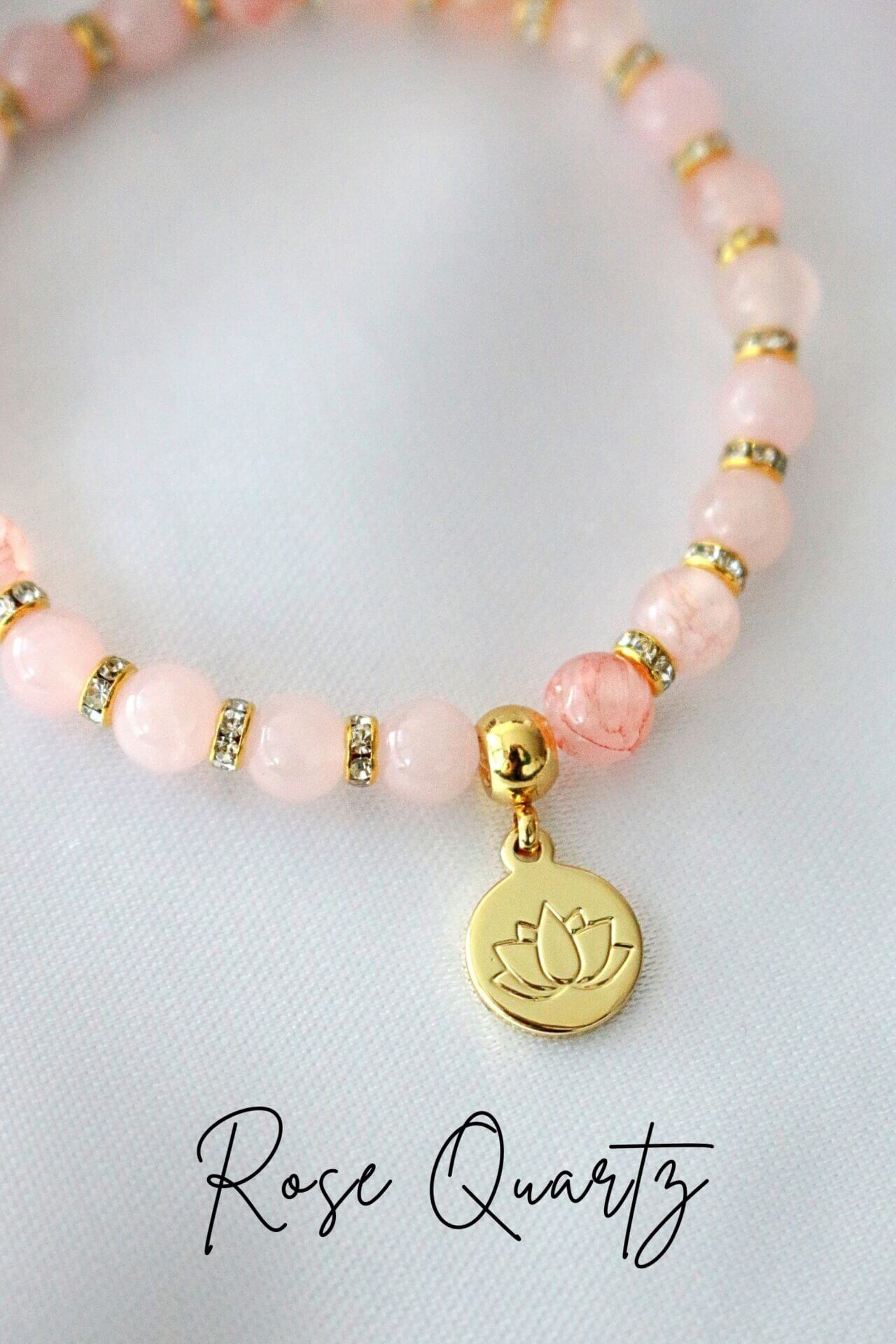 Rose Quartz Amethyst Healing Bracelet with 24K Gold Lotus Charm - Natural Crystal Jewelry - Style Queenz