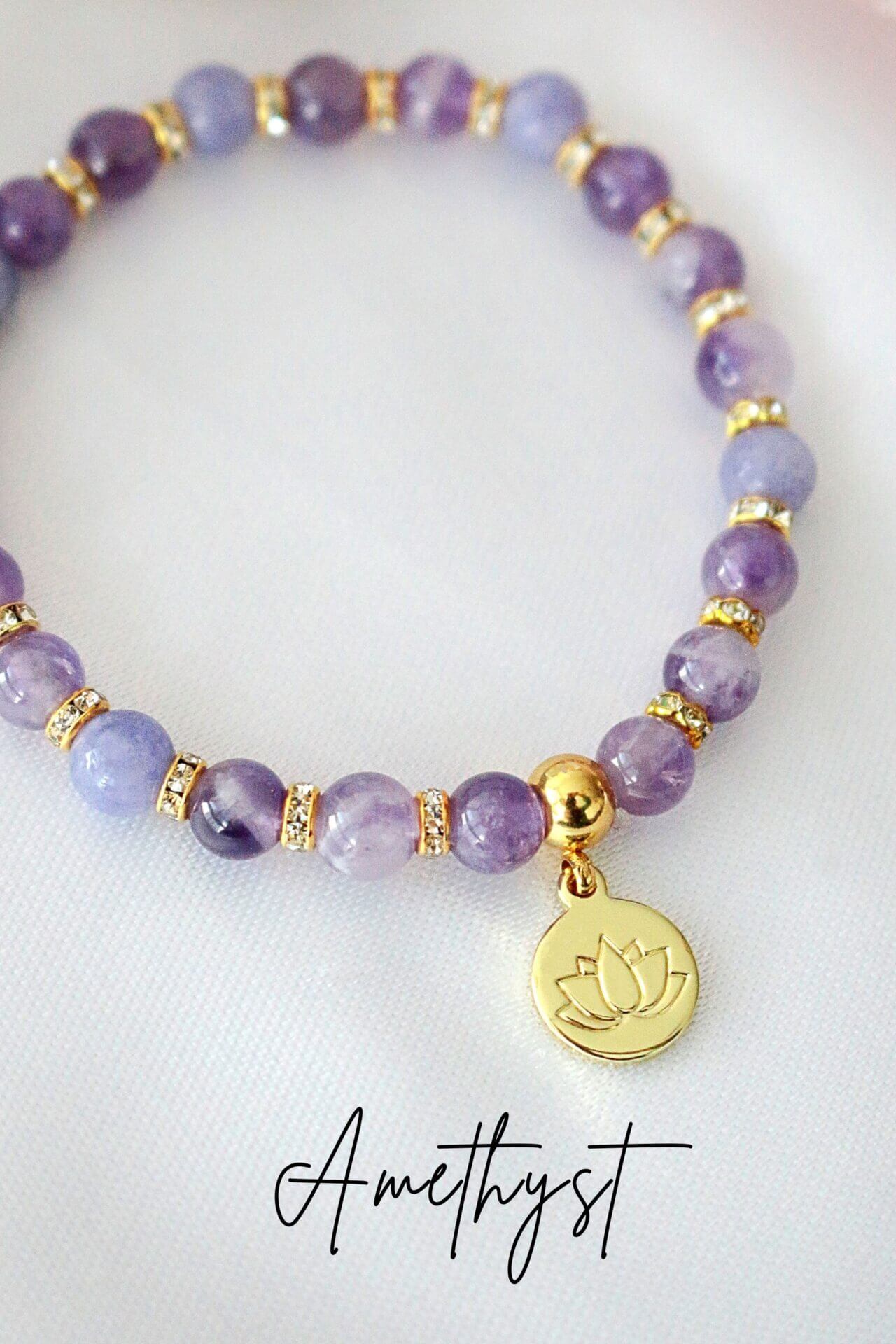 Rose Quartz Amethyst Healing Bracelet with 24K Gold Lotus Charm - Natural Crystal Jewelry - Style Queenz