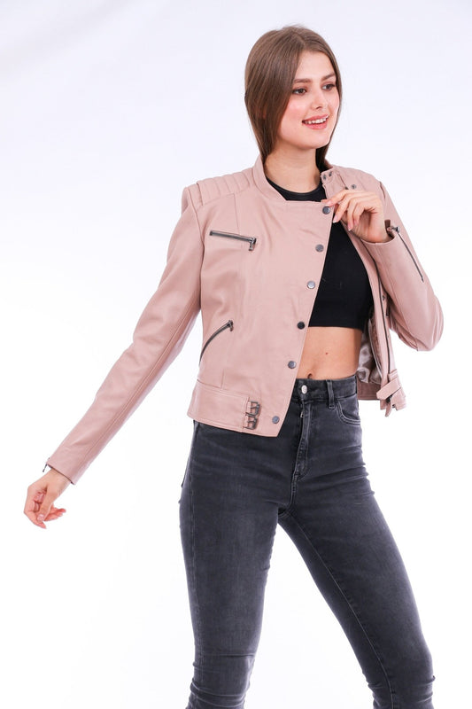 Rovigo Pink Leather Biker Jacket - Premium Women's Motorcycle Jacket - Style Queenz