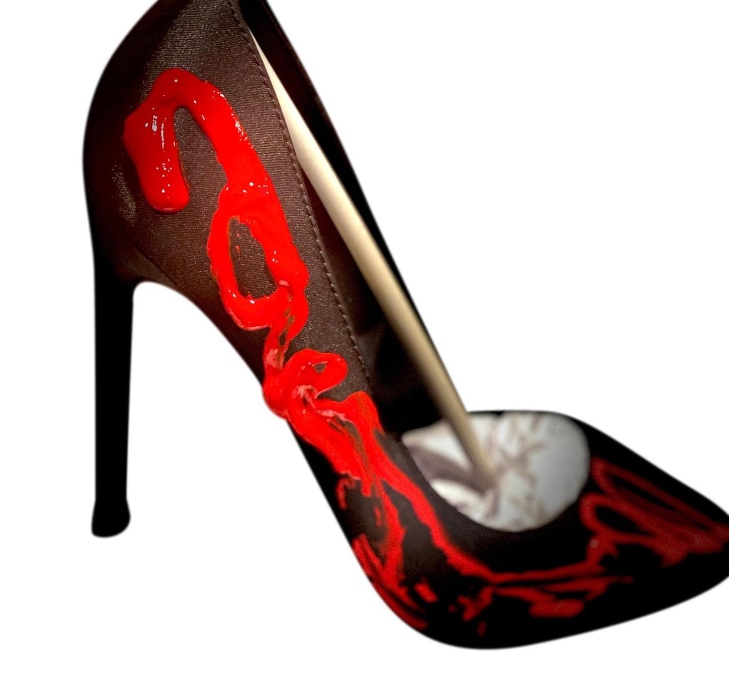 Satin Black Red Painter Heels - Custom Handmade Designer Shoes - Style Queenz