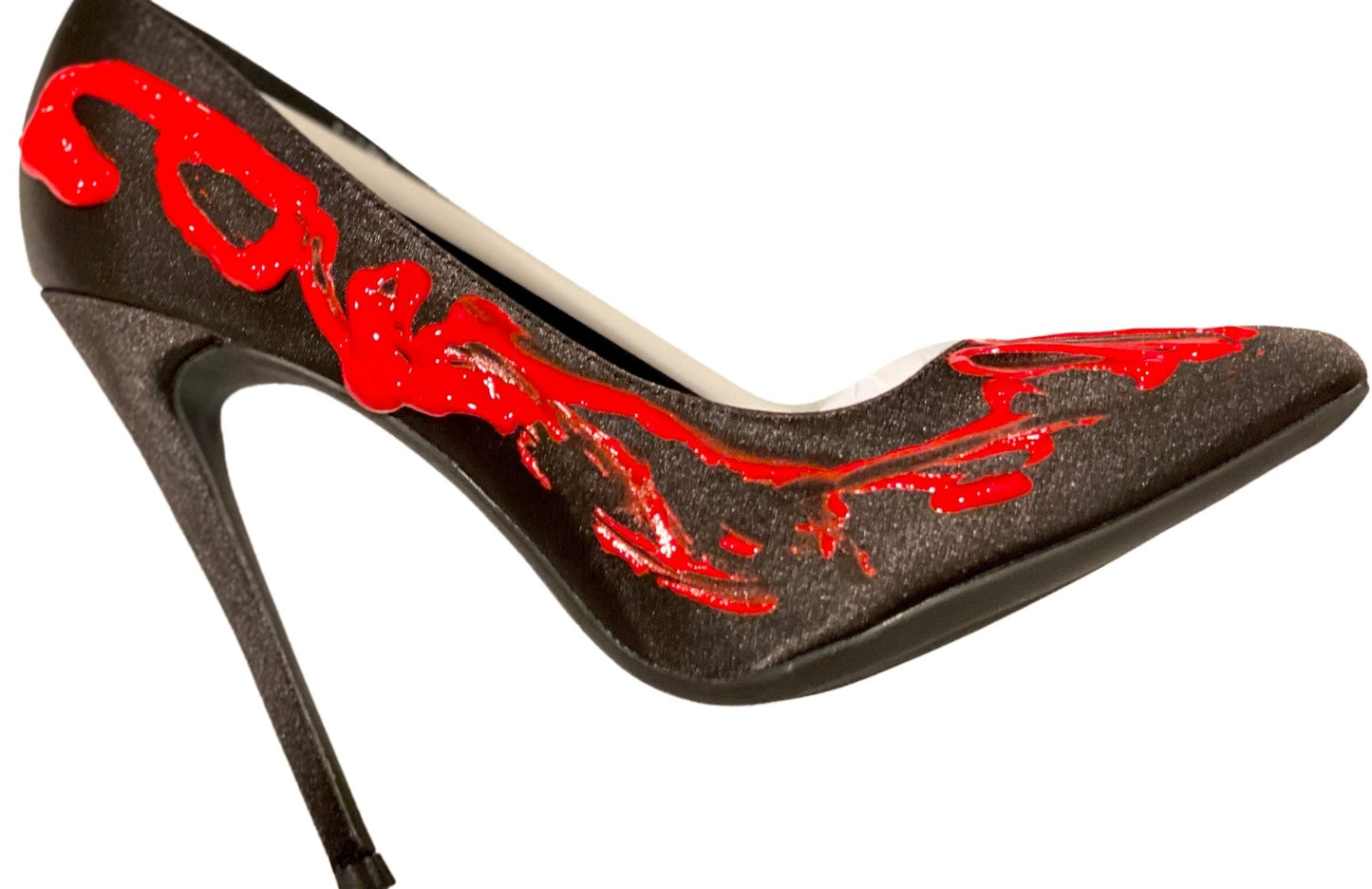 Satin Black Red Painter Heels - Custom Handmade Designer Shoes - Style Queenz