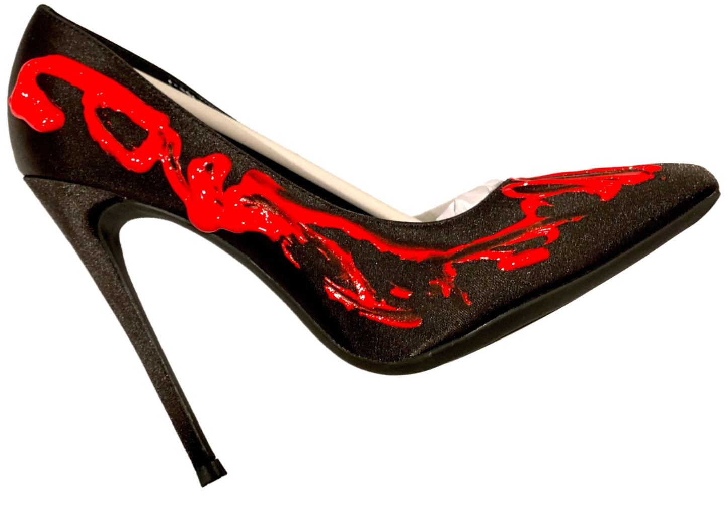 Satin Black Red Painter Heels - Custom Handmade Designer Shoes - Style Queenz