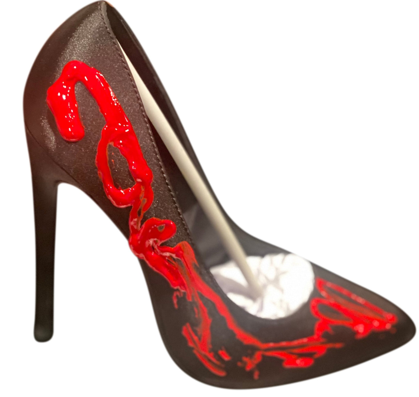 Satin Black Red Painter Heels - Custom Handmade Designer Shoes - Style Queenz