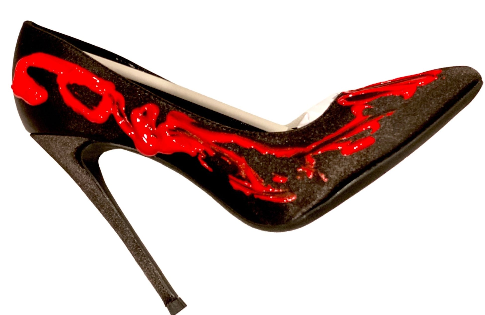 Satin Black Red Painter Heels - Custom Handmade Designer Shoes - Style Queenz