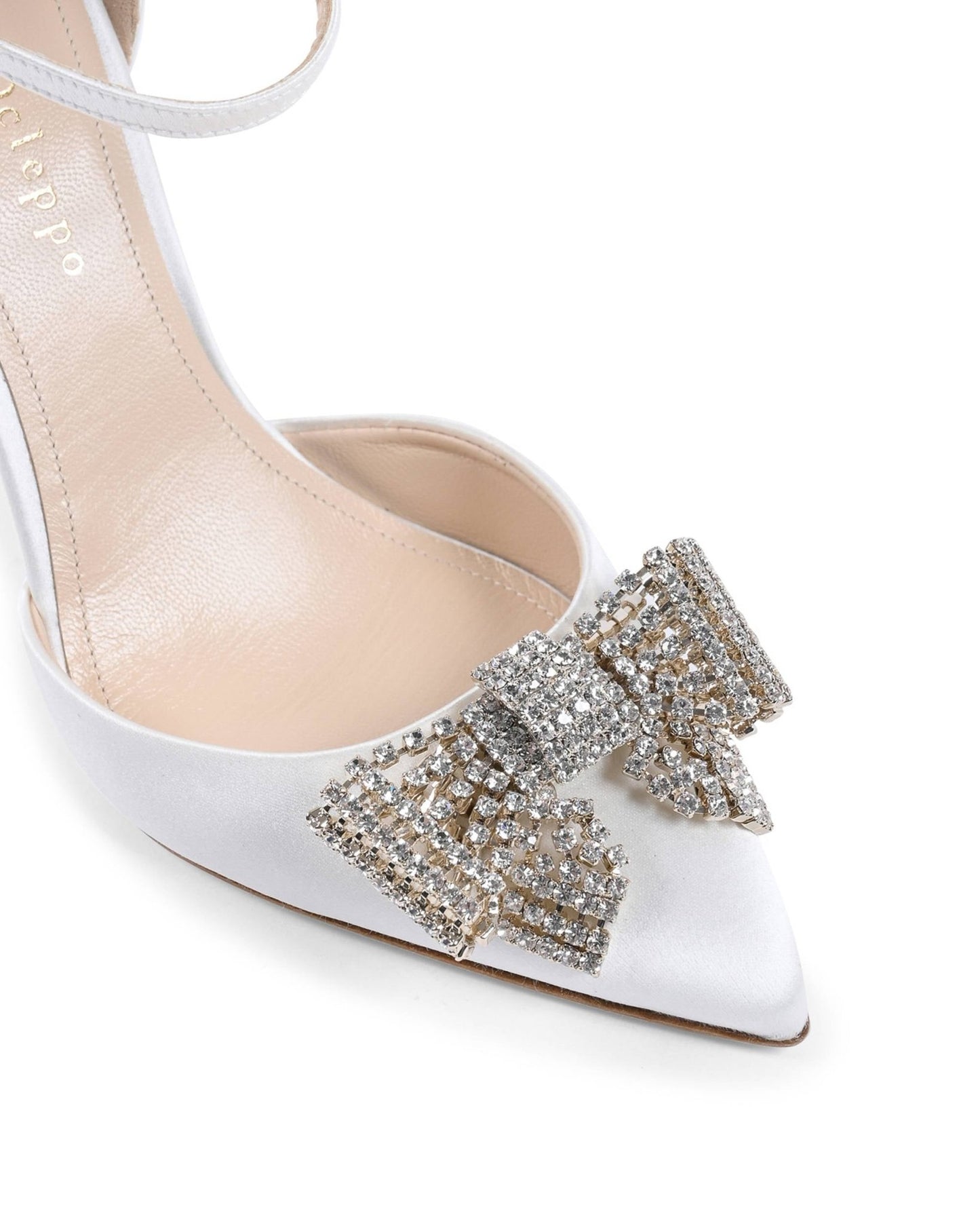 Satin Bow Pump - Ivory Italian High Heel with Crystal Bow Detail - Style Queenz