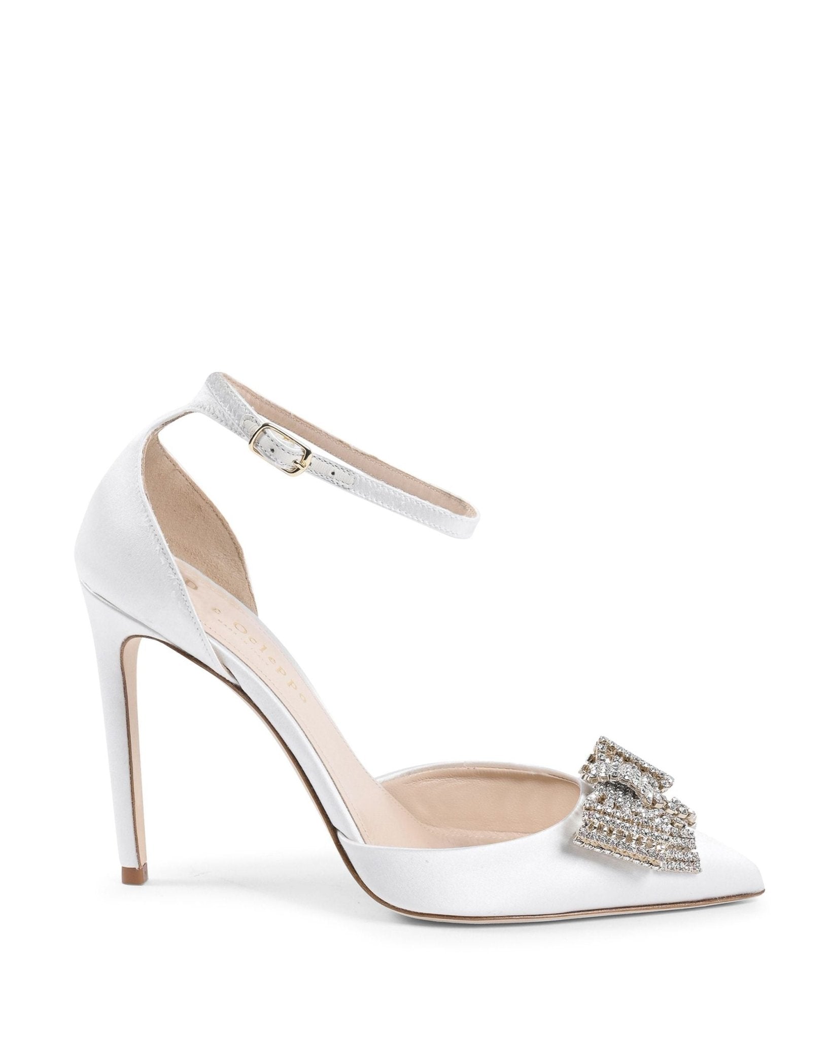 Satin Bow Pump - Ivory Italian High Heel with Crystal Bow Detail - Style Queenz