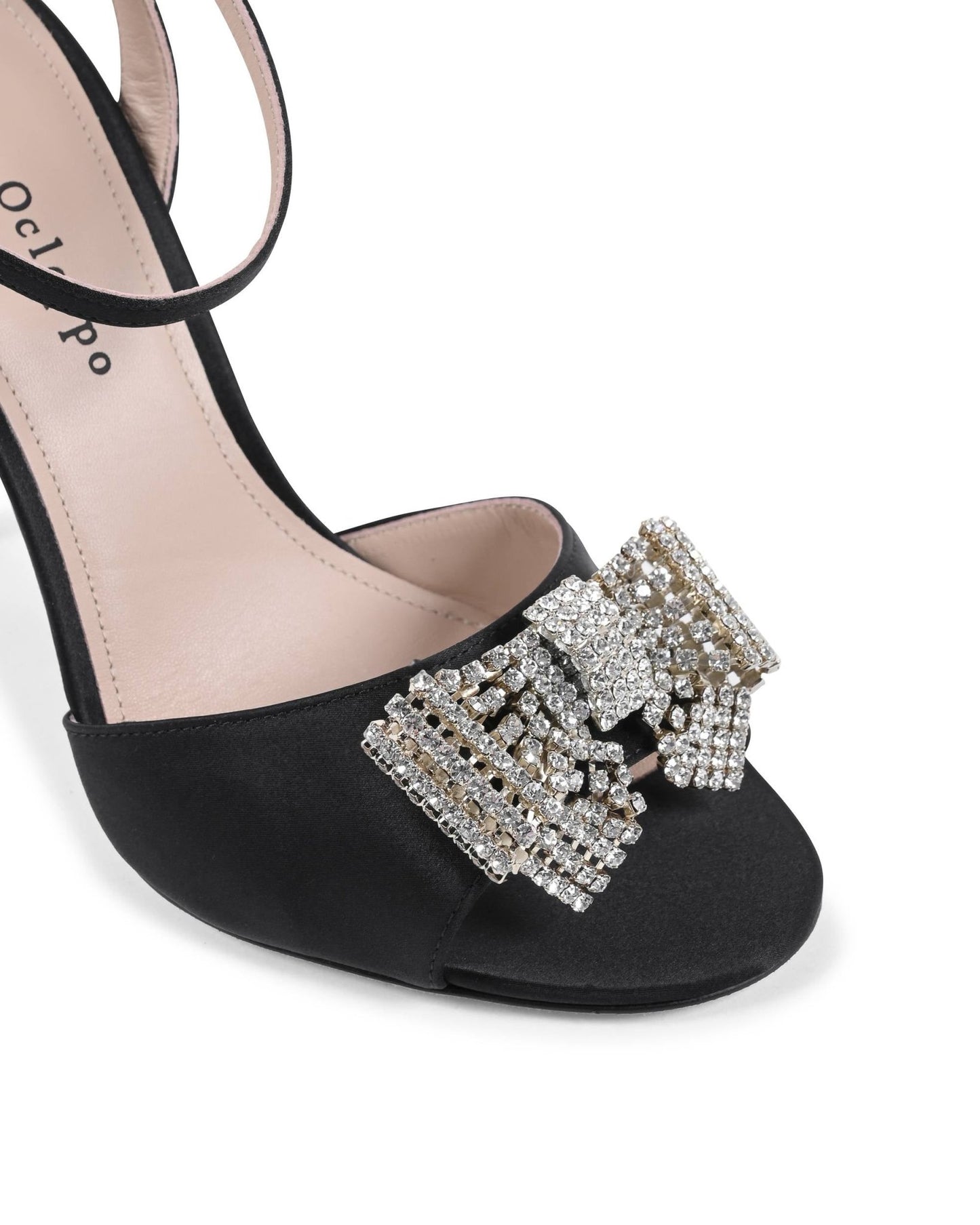 Satin Bow Sandal - Black Italian High Heel with Swarovski Crystal Bow - Style Queenz