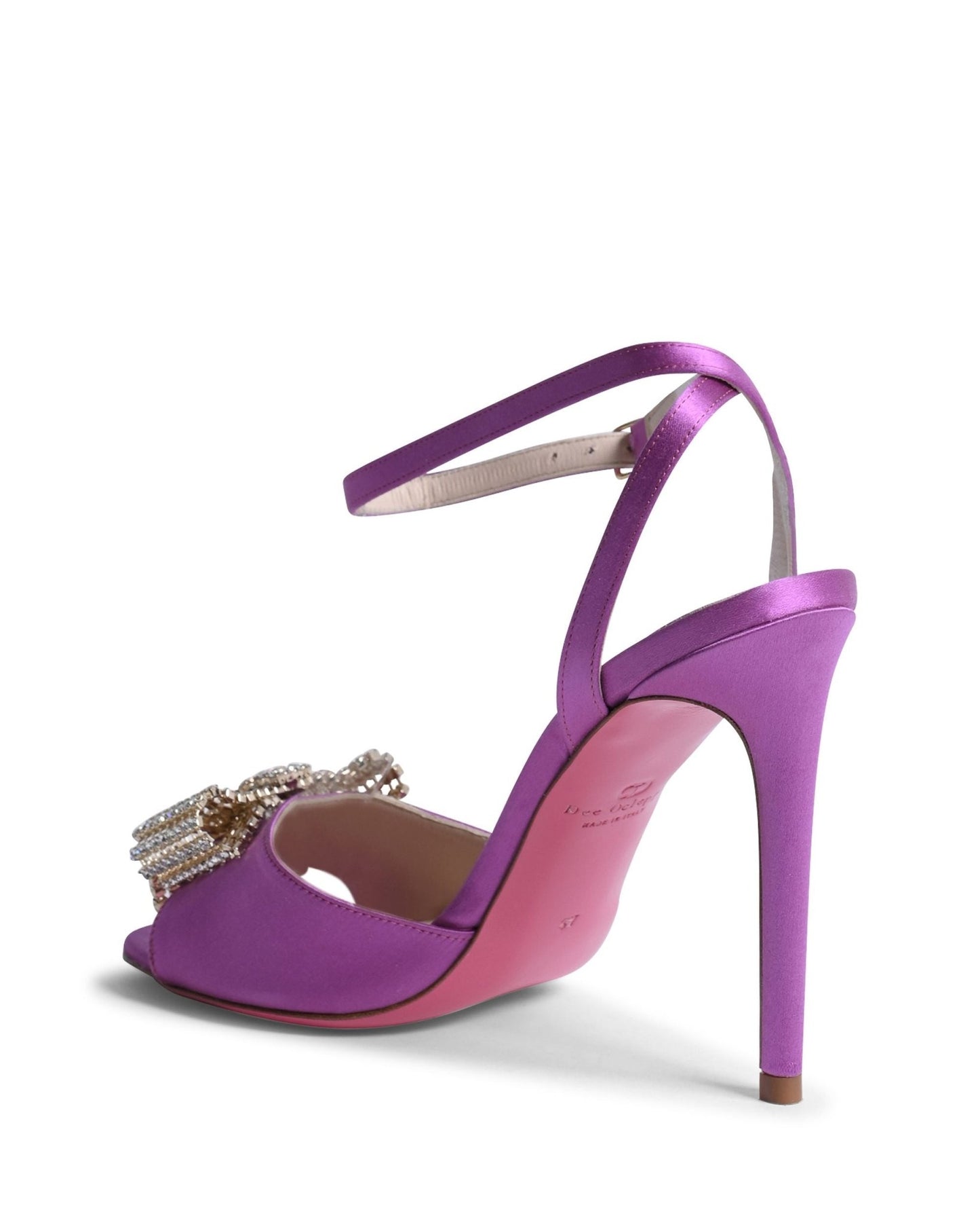 Satin Bow Sandal - Purple Italian High Heel with Swarovski Crystal Bow - Style Queenz