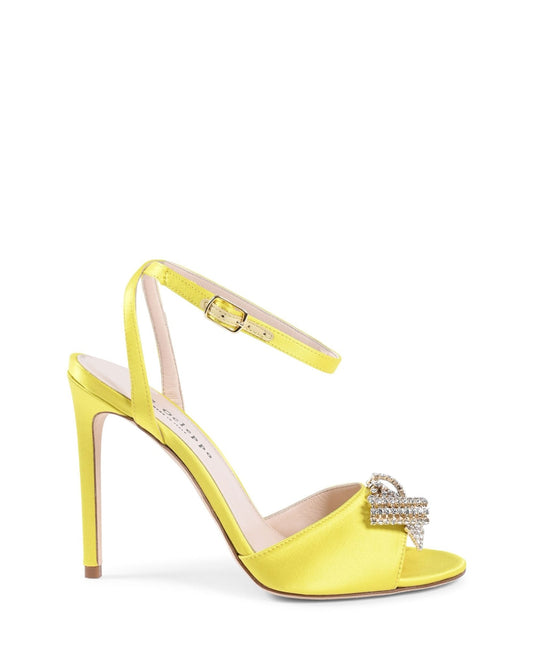 Satin Bow Sandal Yellow - Italian High Heel with Swarovski Crystal Bow - Style Queenz
