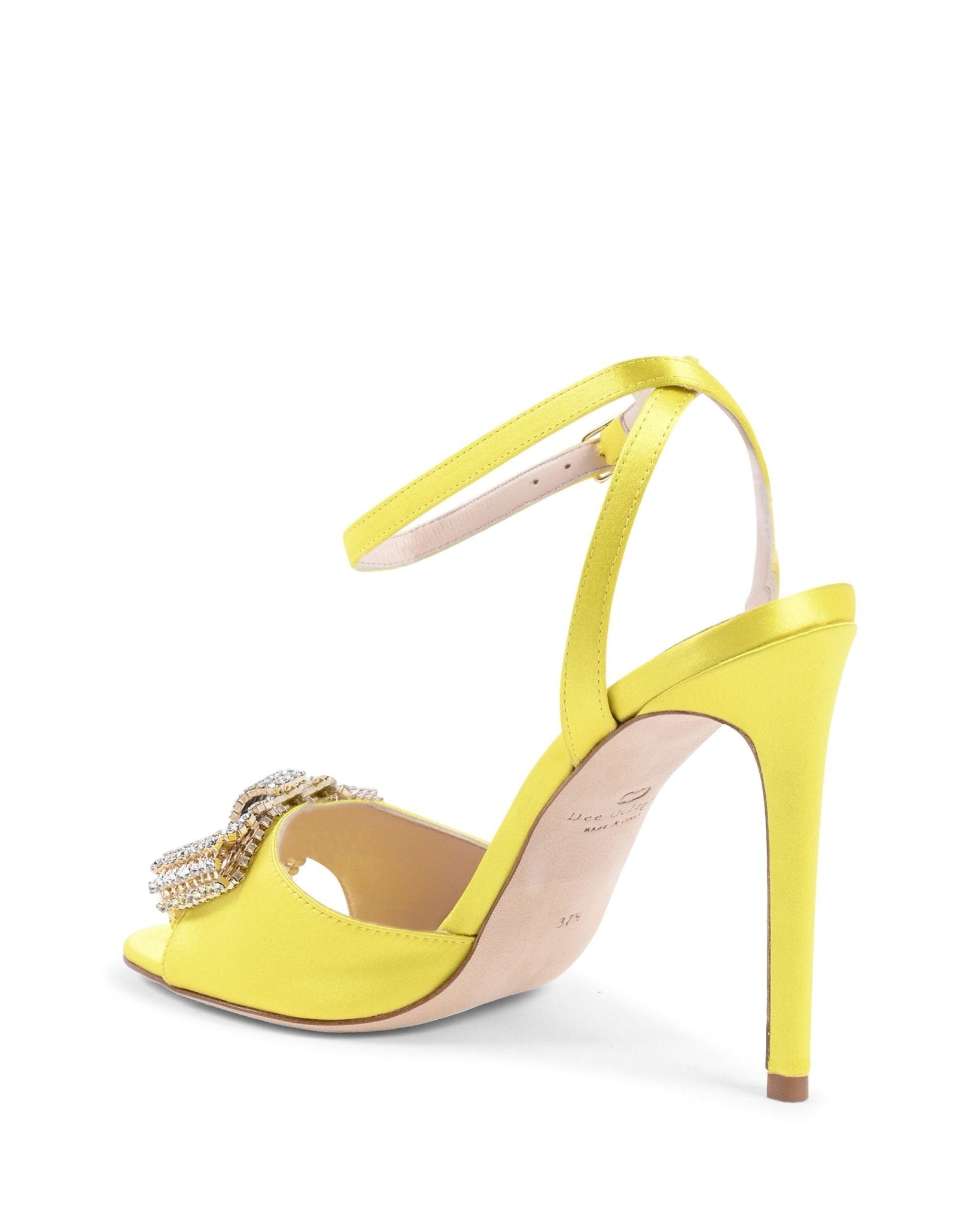 Satin Bow Sandal Yellow - Italian High Heel with Swarovski Crystal Bow - Style Queenz