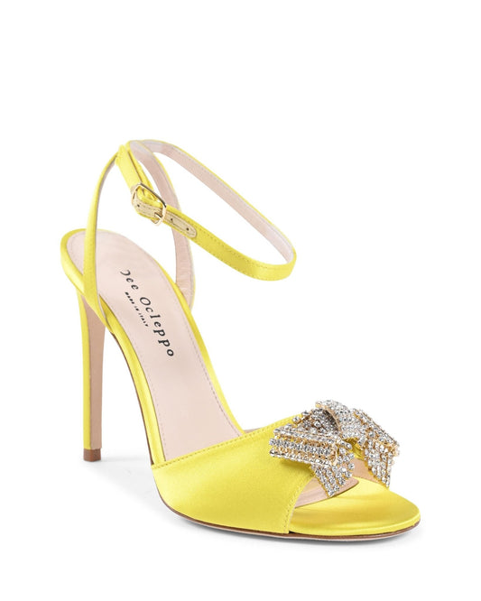 Satin Bow Sandal Yellow - Italian High Heel with Swarovski Crystal Bow - Style Queenz