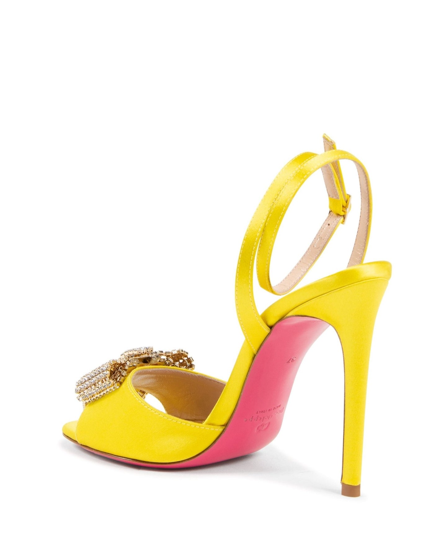 Satin Bow Sandal - Yellow Italian High Heel with Swarovski Crystal Bow - Style Queenz