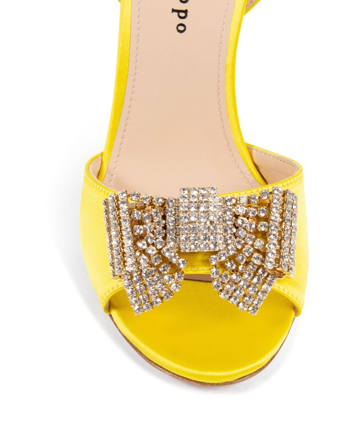 Satin Bow Sandal - Yellow Italian High Heel with Swarovski Crystal Bow - Style Queenz