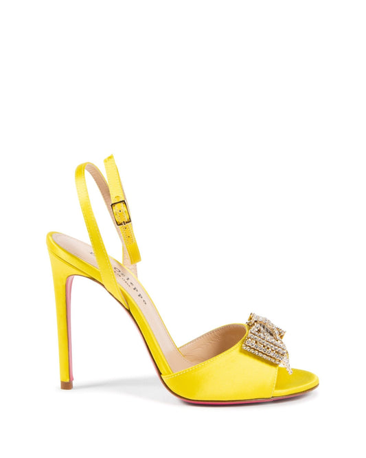 Satin Bow Sandal - Yellow Italian High Heel with Swarovski Crystal Bow - Style Queenz