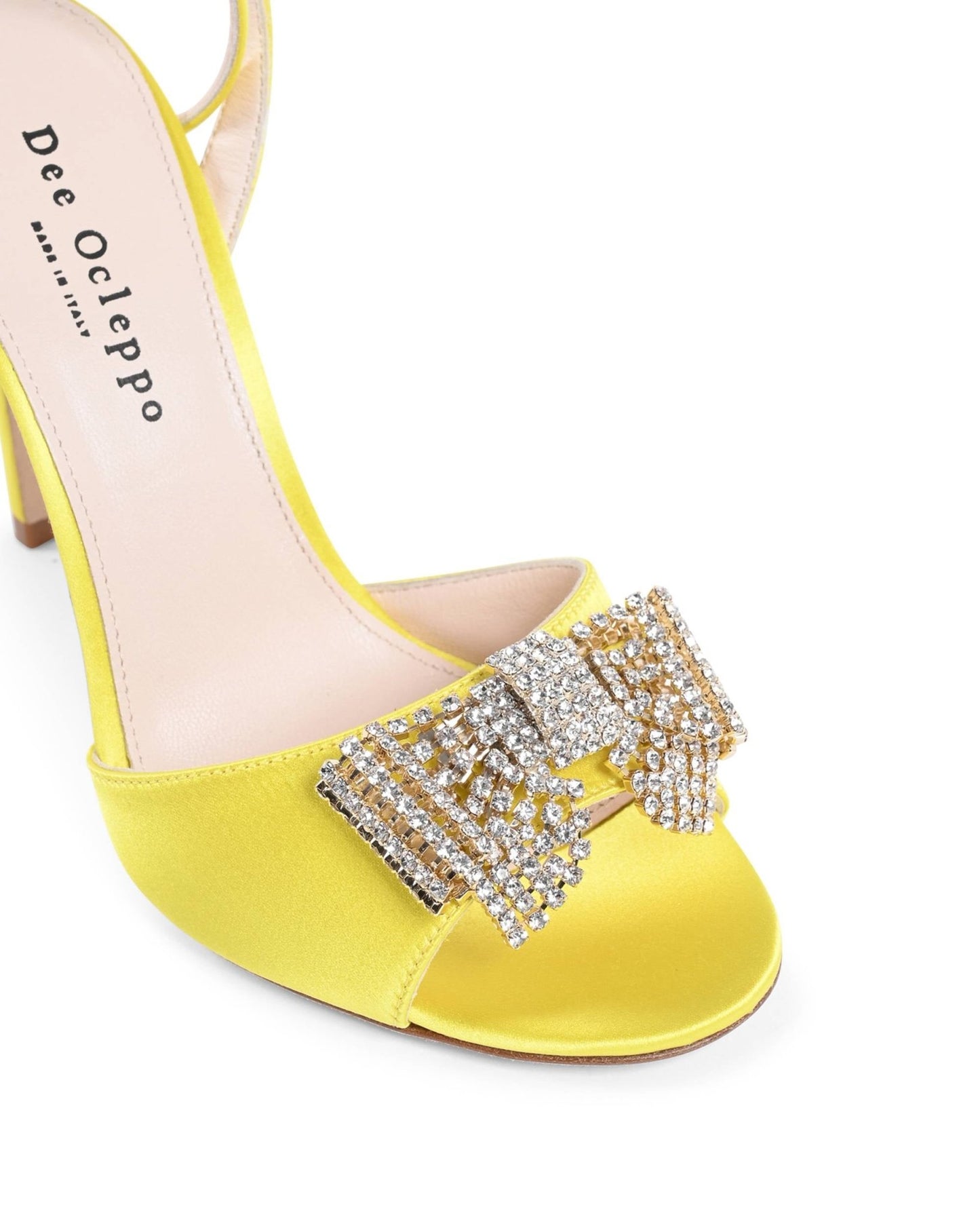Satin Bow Sandal Yellow - Italian High Heel with Swarovski Crystal Bow - Style Queenz
