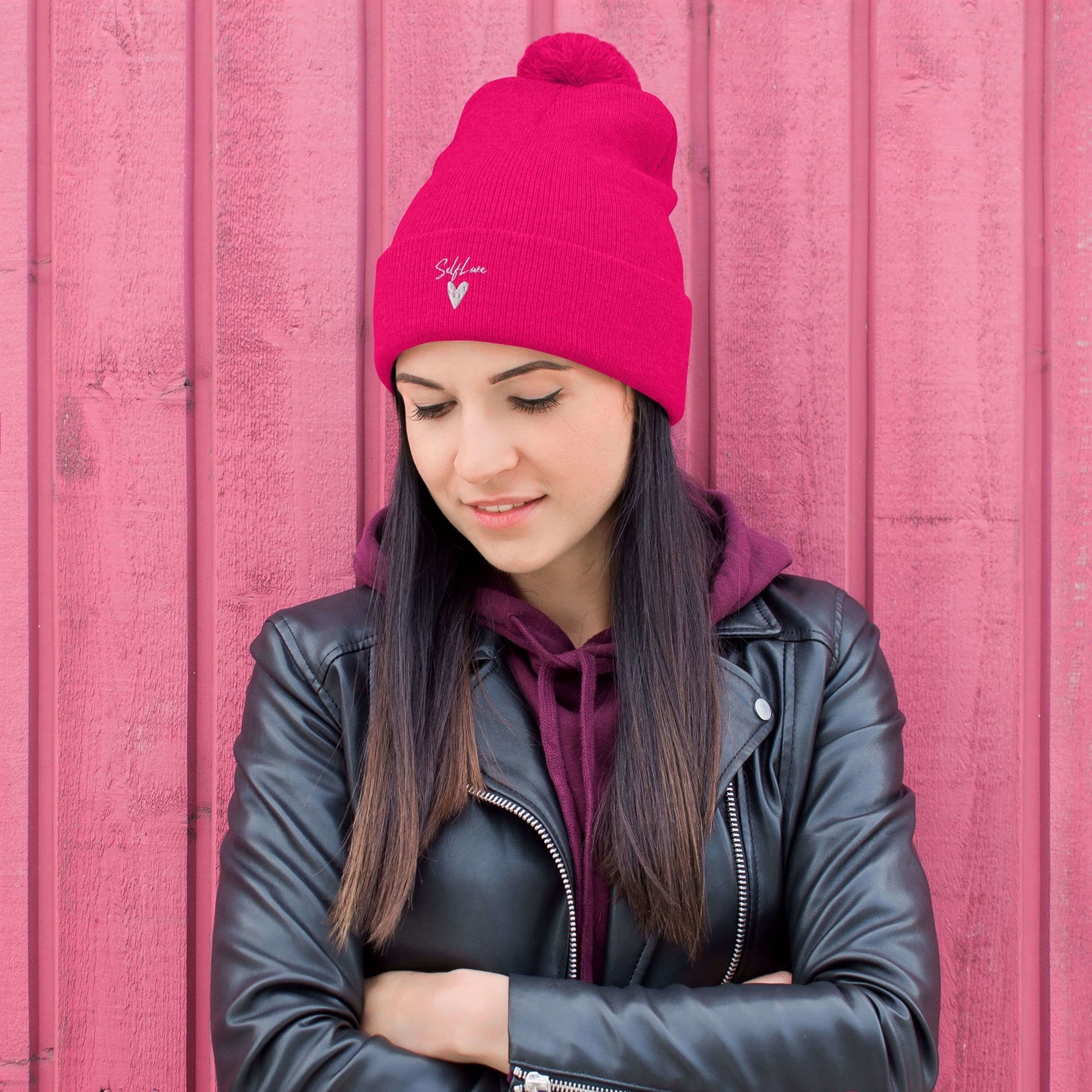 Self Love Pom - Pom Beanie - Embroidered Winter Hat with Cozy Warmth - Style Queenz