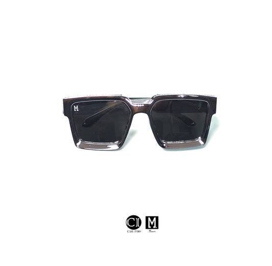 Sunglasses with a brand logo on a white background