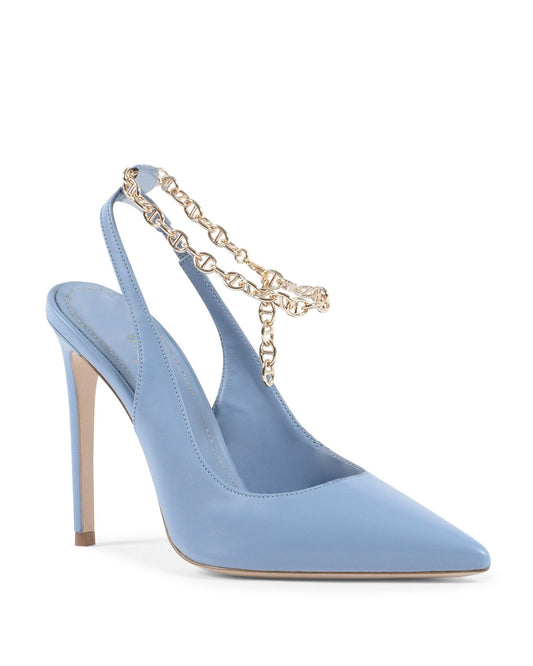 Sophie Pump Sky Blue - Italian Leather High Heels with Gold Chain Detail - Style Queenz