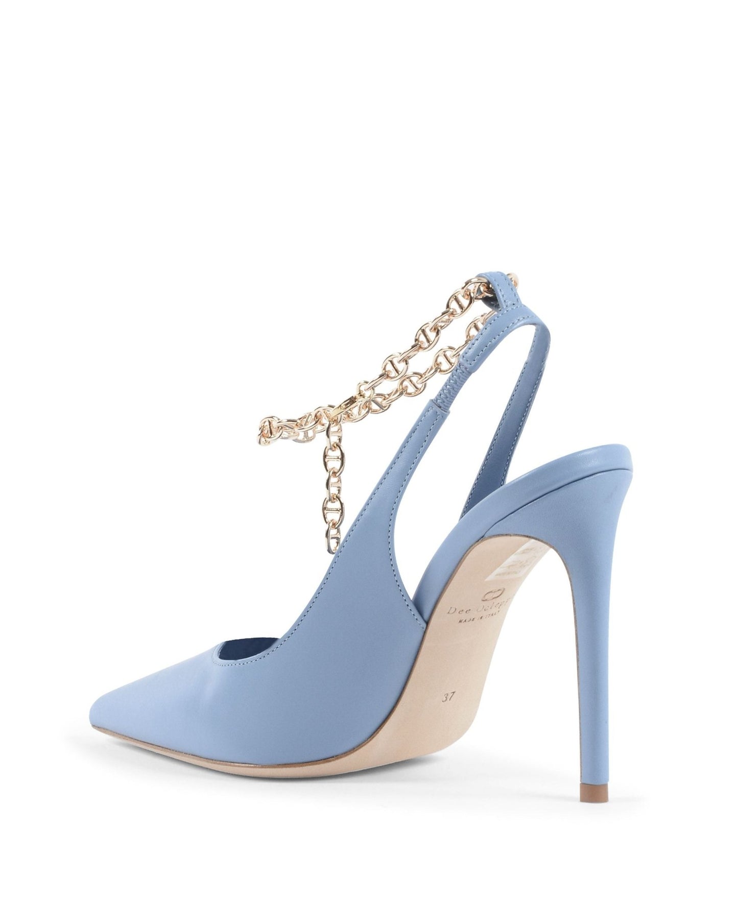 Sophie Pump Sky Blue - Italian Leather High Heels with Gold Chain Detail - Style Queenz