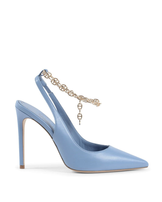 Sophie Pump Sky Blue - Italian Leather High Heels with Gold Chain Detail - Style Queenz