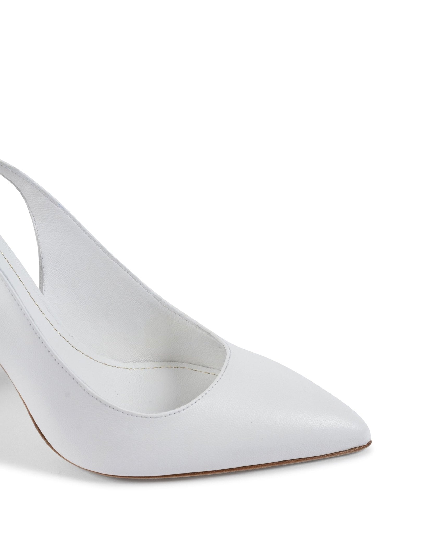 Sophie Pump White Leather Heels - Italian Designer Décolleté 10cm with Gold Chain - Style Queenz