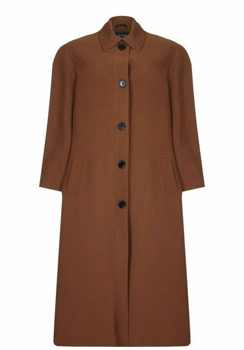 Brown coat with black buttons on a white background