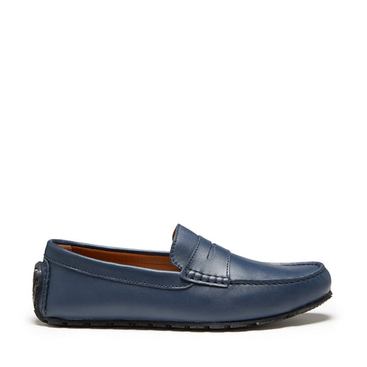 Blue loafer shoe on a white background