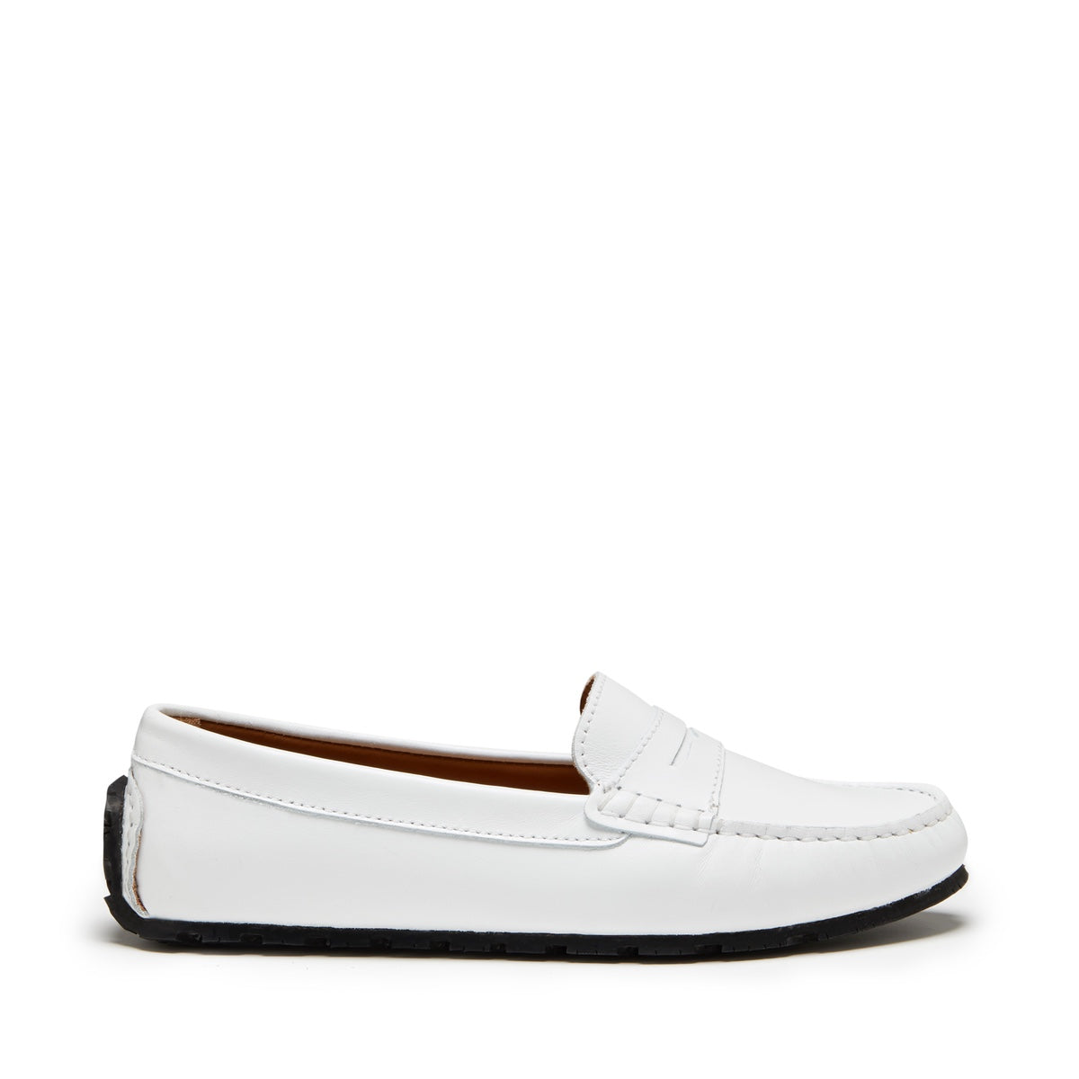 Women's White Leather Tyre Sole Penny Loafers