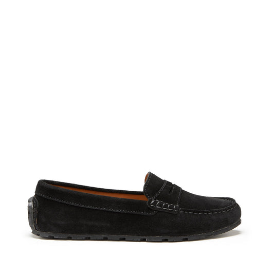 Black Suede Tyre Sole Penny Loafers - Women's