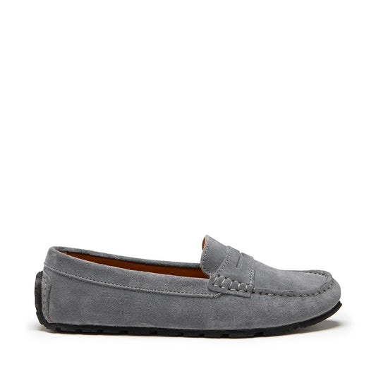 Slate Grey Suede Tyre Sole Penny Loafers - Women's