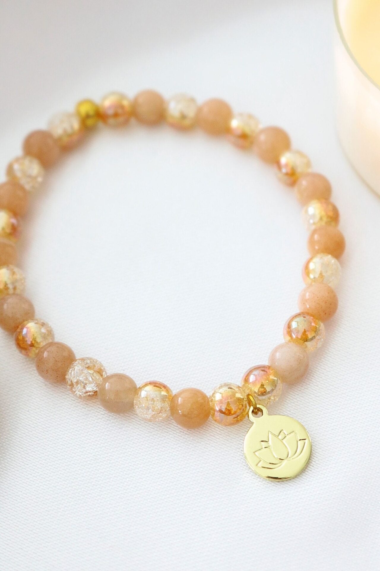 Sunstone Healing Bracelet with 24K Gold Lotus Charm - Natural Crystal Jewelry - Style Queenz