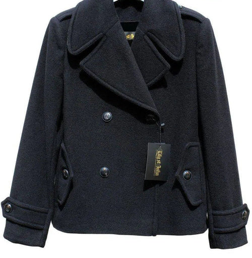 Black coat with a tag on a white background