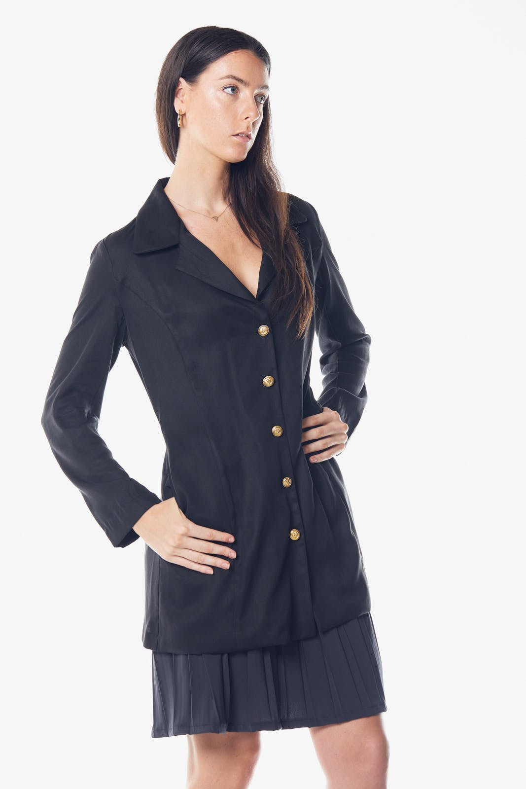The Grace Long Blazer Dress Black - American Made 100% Linen Designer Jacket - Style Queenz