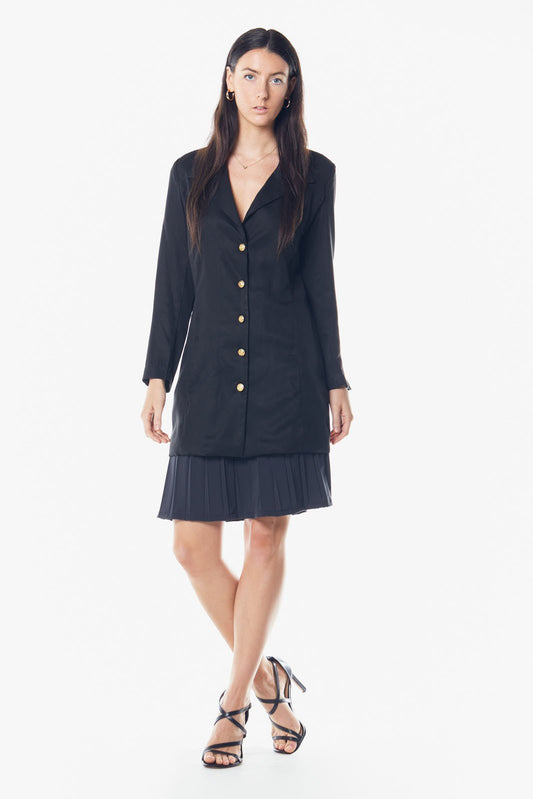 The Grace Long Blazer Dress Black - American Made 100% Linen Designer Jacket - Style Queenz