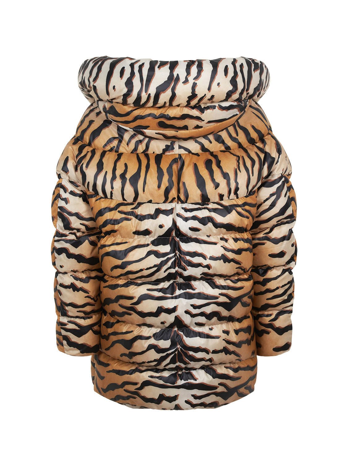 Tiger Print Puffer Jacket - Oversized Wide Collar Hooded Coat - Style Queenz