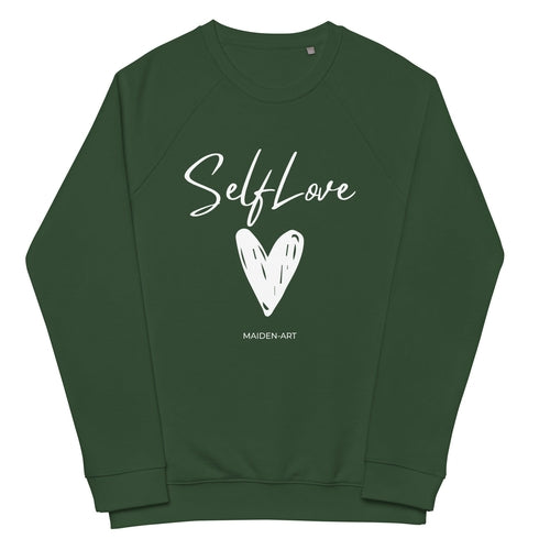 Green sweatshirt with 'Self Love' and a heart design on a white background
