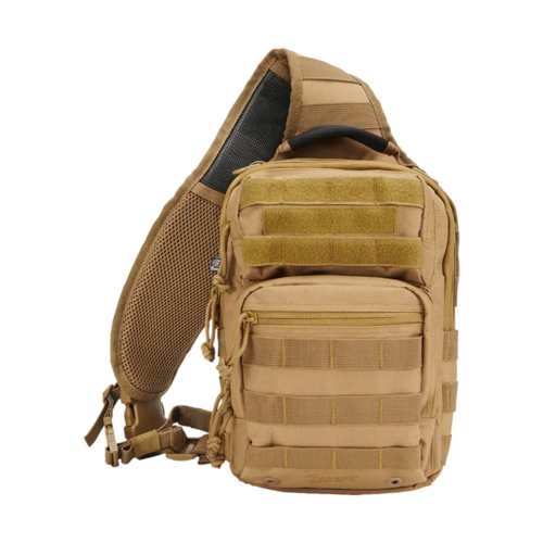 Tan tactical sling bag on a white background