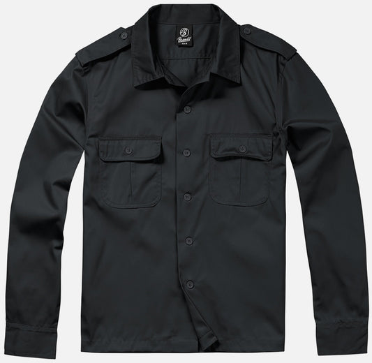 Black jacket with button details on a light gray background