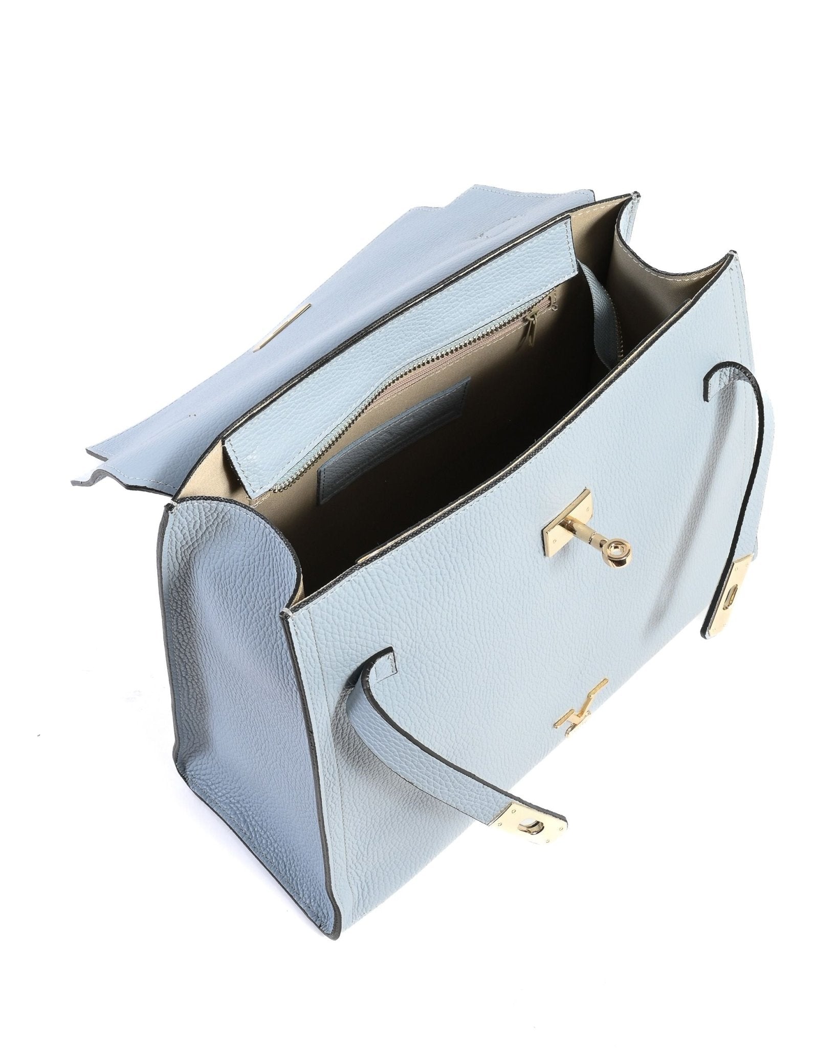 V Italia Light Blue Handbag - Premium Italian Dollaro Azzurro Leather - Style Queenz