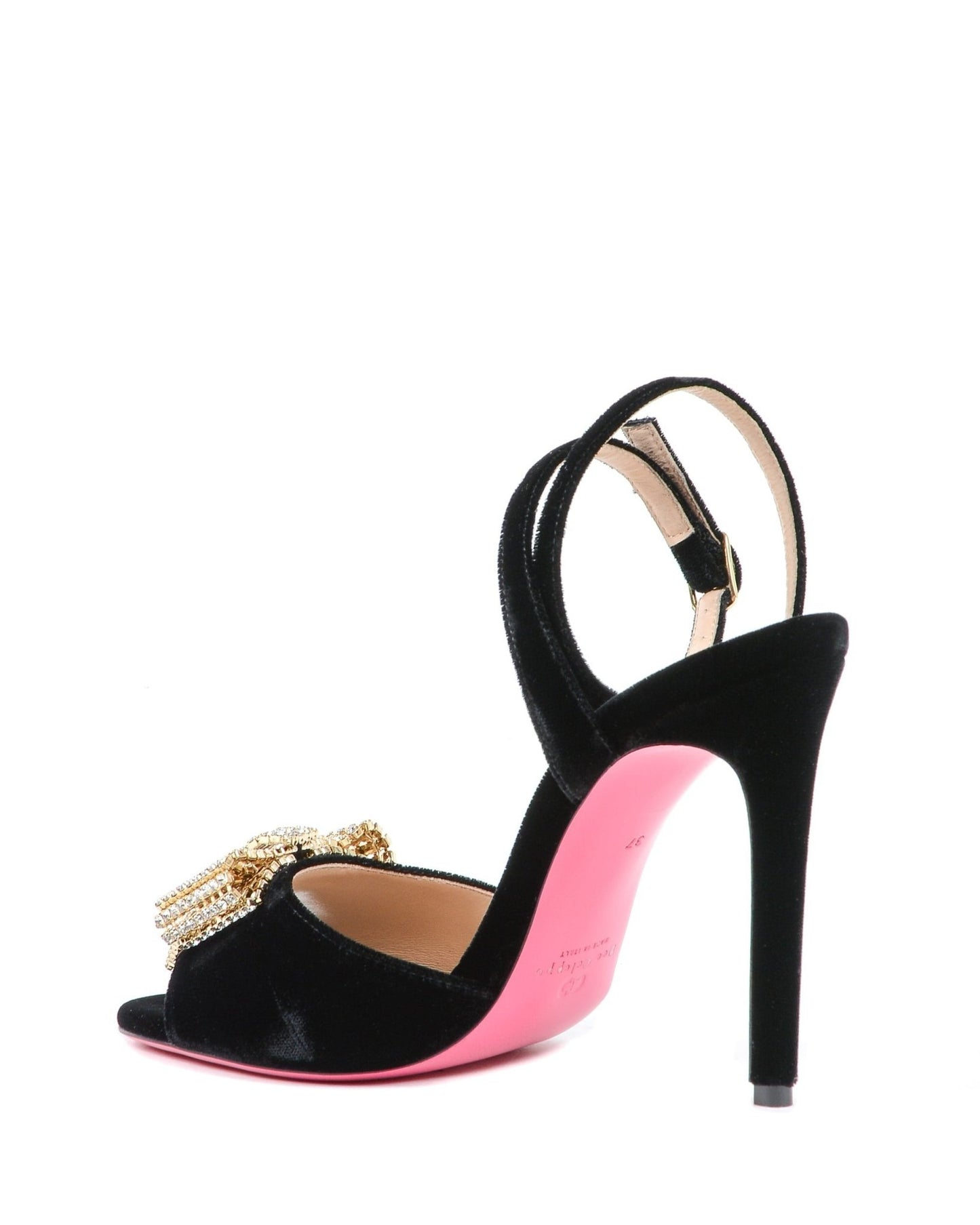 Velvet Bow Sandal - Black Italian High Heel with Swarovski Crystal Bow - Style Queenz