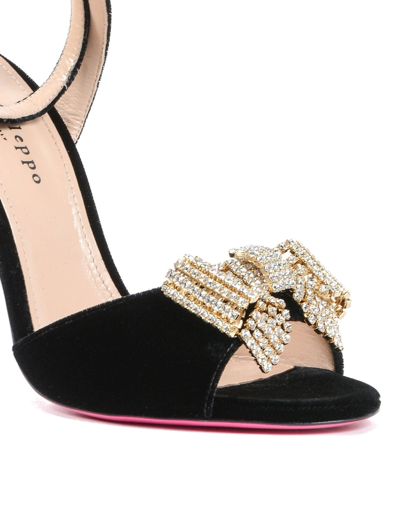 Velvet Bow Sandal - Black Italian High Heel with Swarovski Crystal Bow - Style Queenz