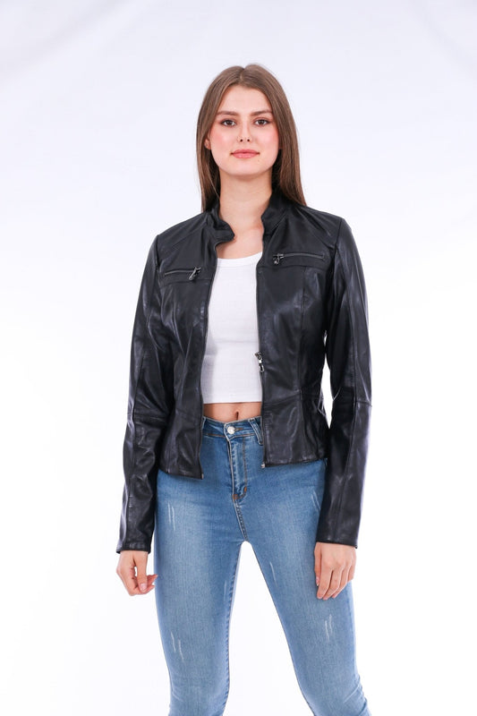 Venici Black Leather Biker Jacket - Premium Sheepskin Motorcycle Jacket - Style Queenz